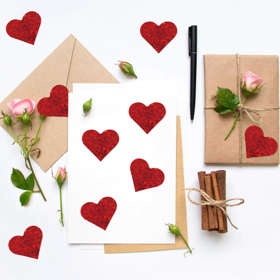500 Stück rote Herz-Aufkleber aus Papier als dekorative Etiketten für Geschenke und Belohnungen - Bild 3