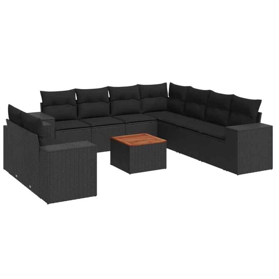vidaXL 10-tlg. Garten-Sofagarnitur in L-Form aus schwarzem Poly-Rattan mit Kissen und pulverbeschichtetem Stahlgestell - Bild 2