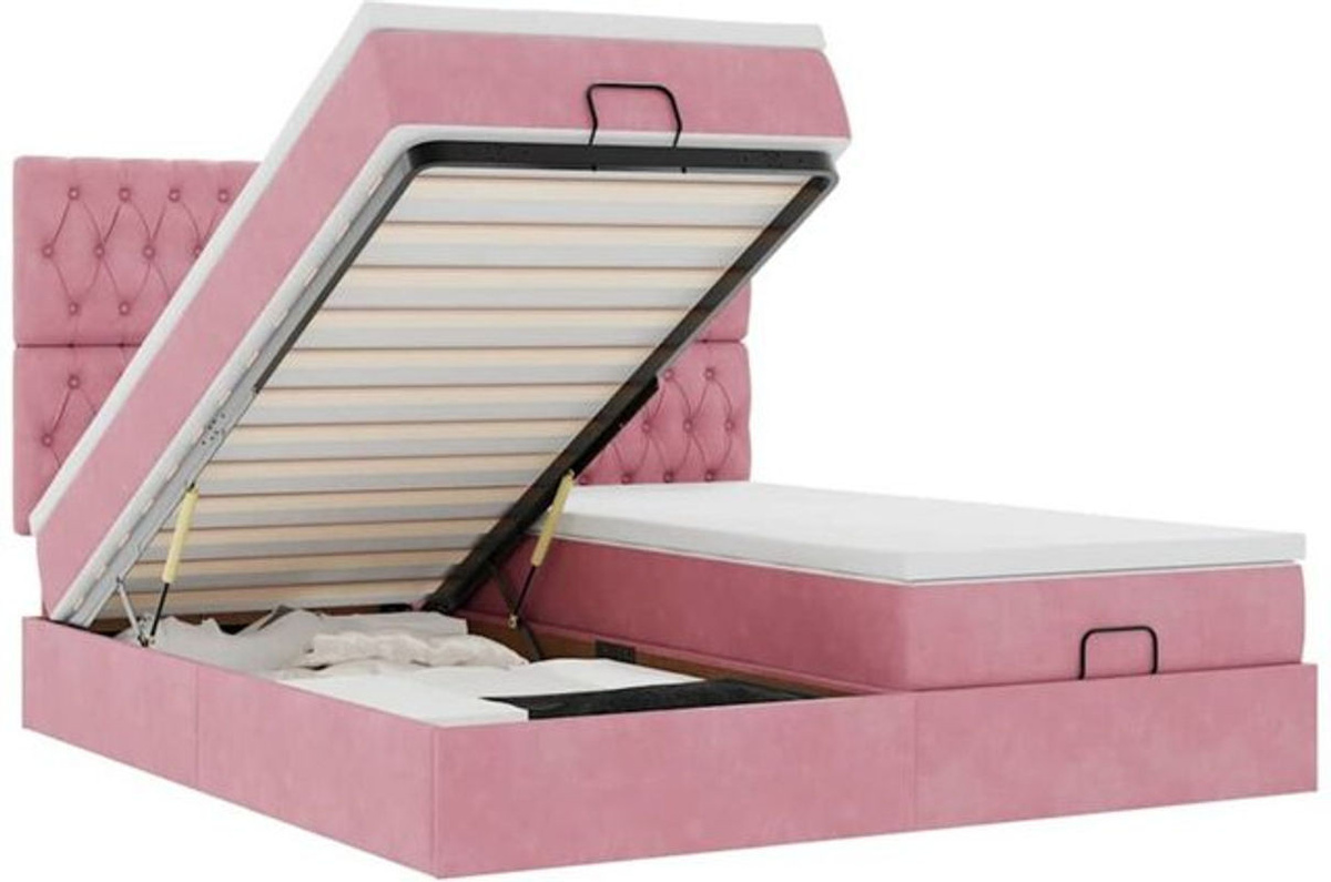 vidaxl Polsterbett Ottoman mit Matratzen und LED in Rosa und Weiß, Samt, B/T: 180 x 200 cm - Bild 1