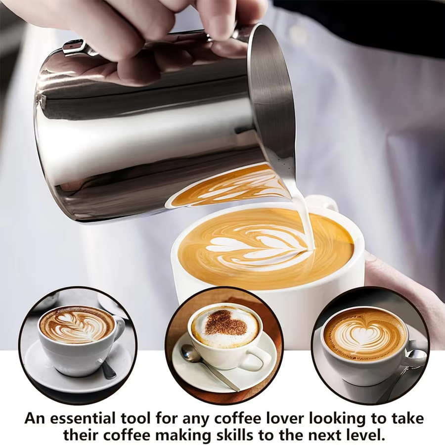 Abdo Milchaufschäumer Krug aus Edelstahl in Silber für Barista-Milchschaum und Kaffeezubehör - Bild 5