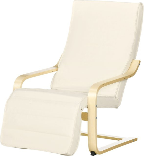 HOMCOM Relaxsessel Schwingstuhl mit verstellbarem Fußteil in Cremeweiß, Leinenoptik und Birkenholz, B/T/H: 66,5 x 94 x 100 cm - Bild 1