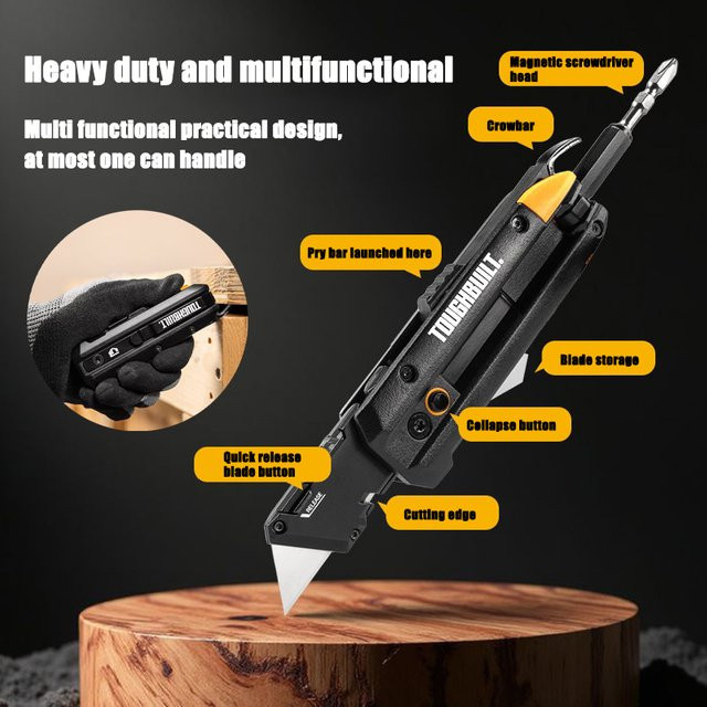 Toughbuilt 5-in-1 Multifunktionales Klappwerkzeug TB-H4-12-IM in Schwarz mit Doppelkopf-Schraubendreher und Brechstange - Bild 1