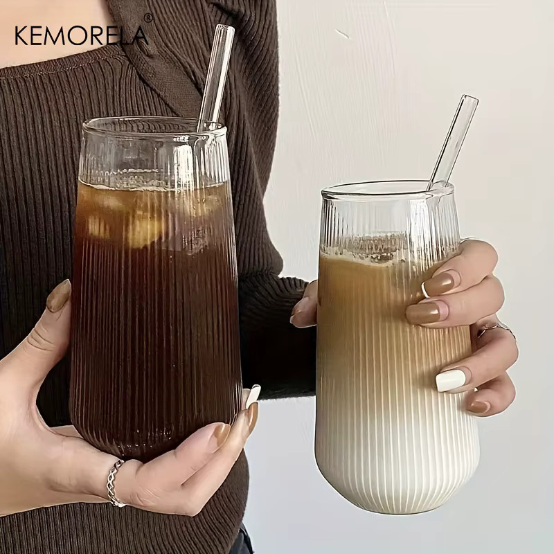 KEMORELA Set aus 4 oder 6 hitzebeständigen Wassergläsern mit vertikalem Rippen-Design, transparentes Glas für Kaffee, Tee, Milch oder Saft - Bild 3