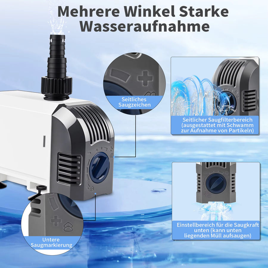 Forever Speed Ultra-leise Tauchpumpe für Aquarium und Teich in Weiß mit 900L/h-2000L/h Förderleistung - Bild 5