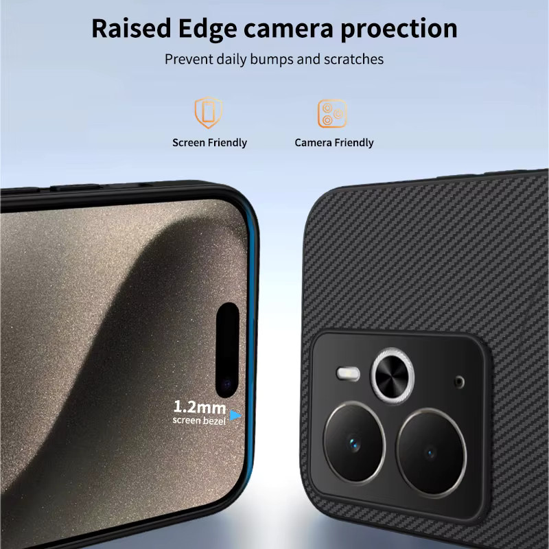 Magnetische Schutzhülle mit Carbon-Faser-Textur für Realme C71 C73 C85 14 15 15T Pro Plus, MagSafe kompatible PC-Rückseite, Schwarz - Bild 4