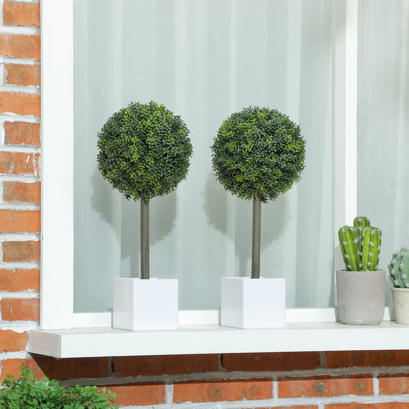 2er Set HOMCOM Künstliche Buchsbaumkugeln in Grün im Topf, Höhe: 45 cm - Bild 2