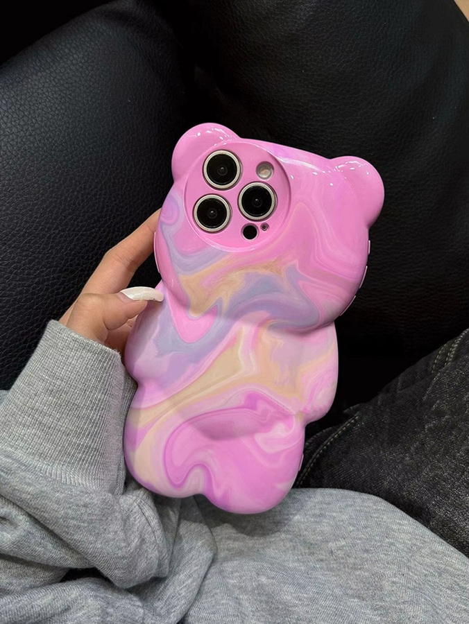 3D Pigment Smudging Bear Handyhülle für iPhone 13 Pro, Pink/Mehrfarbig, Anti-Drop Schutzhülle - Bild 2