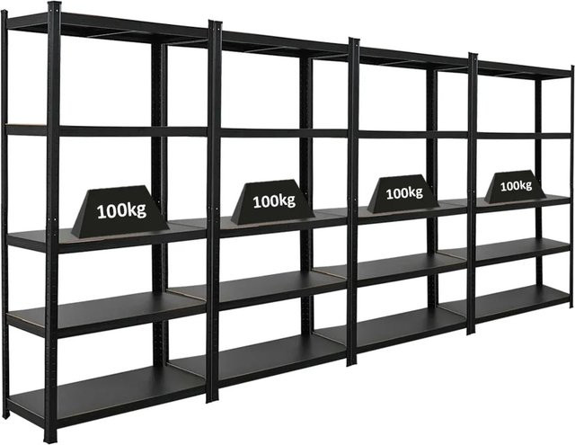 PROREGAL All Black Series Ragnar Schwerlastregal 4er Set, Matt Schwarz, H x B x T: 180 x 90 x 40 cm, Fachlast 100 kg - Bild 1