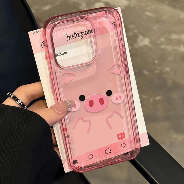 Transparente Silikon Schutzhülle mit rosa Schweinchen für Apple iPhone 11, 12, 13, 14, 15 und 16 Pro Max Plus - Bild 1