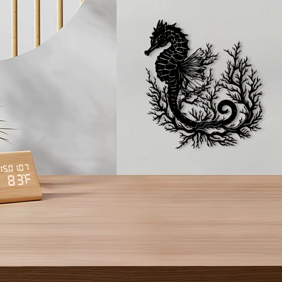 CIFBUY Wandkunst Seepferdchen aus Metall in Schwarz als maritime Dekoration - Bild 2
