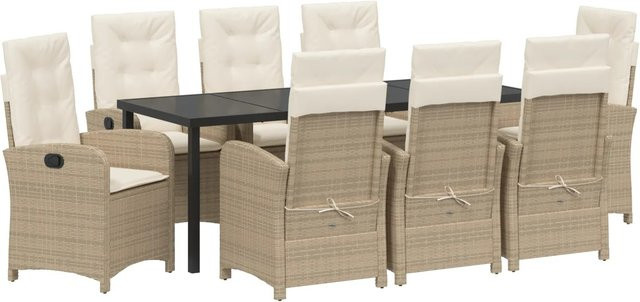 vidaXL Garten Essgruppe 9-teilig aus Poly-Rattan in Beige mit Glastisch für Terrasse und Garten - Bild 1