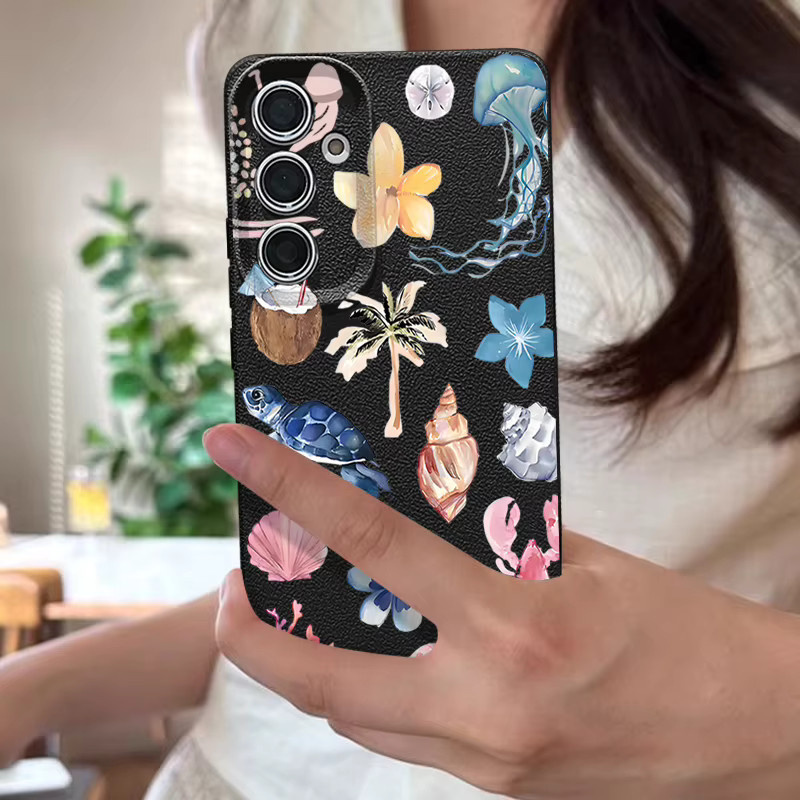 Handyhülle mit Ocean Life Theme Print für Samsung Galaxy S25 Ultra S24 FE S23 S22 sowie A56 A36 A26 A55 A16 A15 A54 A14 5G in Schwarz und Multicolour Soft Cover - Bild 2