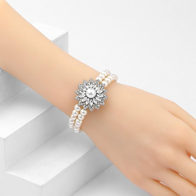 Schmuck-Set Halskette, Ohrringe, Armband, Perle, Silber, Damen - Bild 1