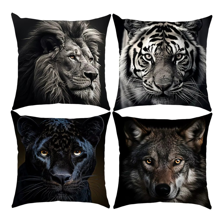 VIKAMA 4-teiliges Beast King Kissen-Set in Schwarz-Weiß, quadratische Tier-Dekokissen mit Grafikdesign, Breite: 45 cm, Breite: 45 cm, Breite: 45 cm, Breite: 45 cm - Bild 3