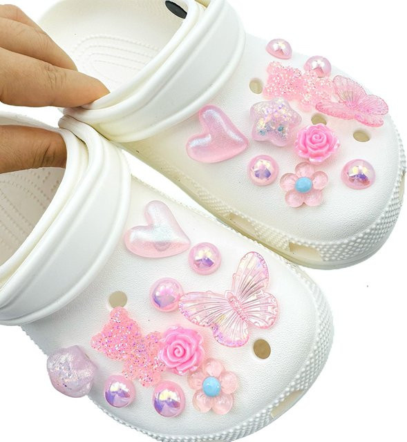 FHLDING Schuh Charms Set, Rosa, Schmetterling, Bär, Herz, ABS - Bild 1