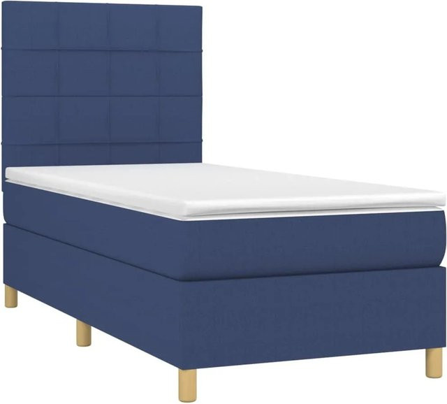 vidaXL Boxspringbett mit Matratze in Blau und Weiß, Hybridbett mit LED-Unterbettbeleuchtung und USB-Ladeport, B/T/H: 90 x 200 x 118 cm - Bild 1