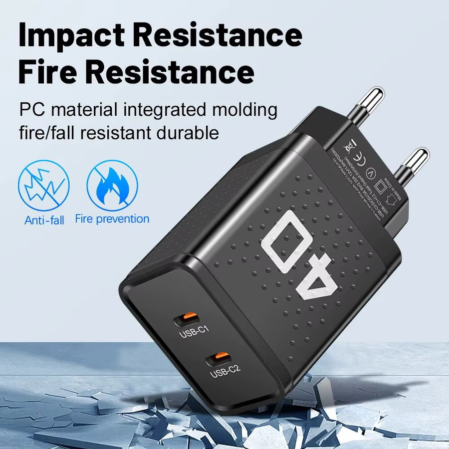 GUSEYEE USB C Schnellladegerät mit 2 Ports und 40 W PD Quick Charge QC 3.0 Adapter in Schwarz - Bild 3
