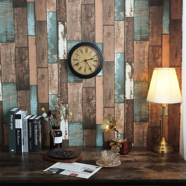 Selbstklebende Vintage Tapete in Holzoptik Mehrfarbig, Recyceltes Scheunenholz Design, Vinyl Kontaktpapier Rolle, Breite: 45 cm, Länge: 10 m - Bild 1