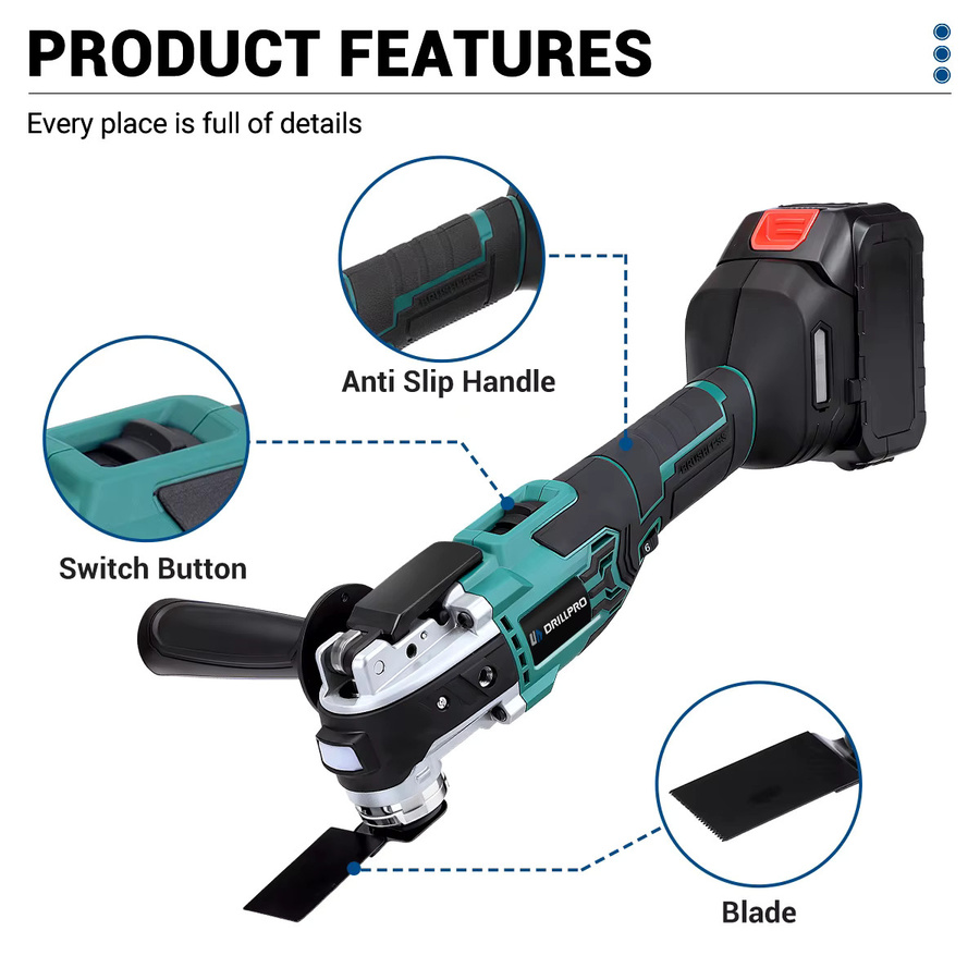 Drillpro Akkubürstenloser Oszillierender Multifunktions-Trimmer mit 20000 OPM und Schnellwechsel-System - Bild 3