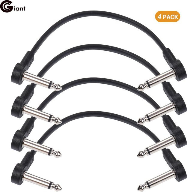 Ggiant AC-8 Flaches Patchkabel für Gitarreneffektpedale, 1/4 Zoll Rechtswinkel, Schwarz, 4er Pack - Bild 1