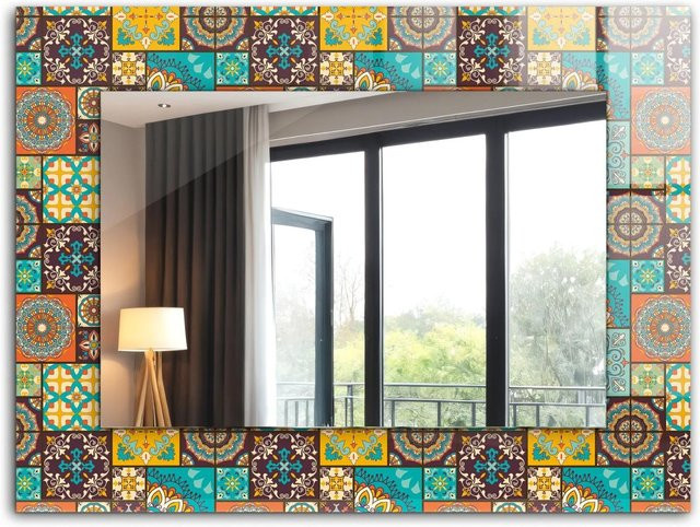 Tulup Spiegel mit buntem Mosaikfliesen-Aufdruck, rechteckig, Multicolor, B/H: 80 x 60 cm - Bild 1