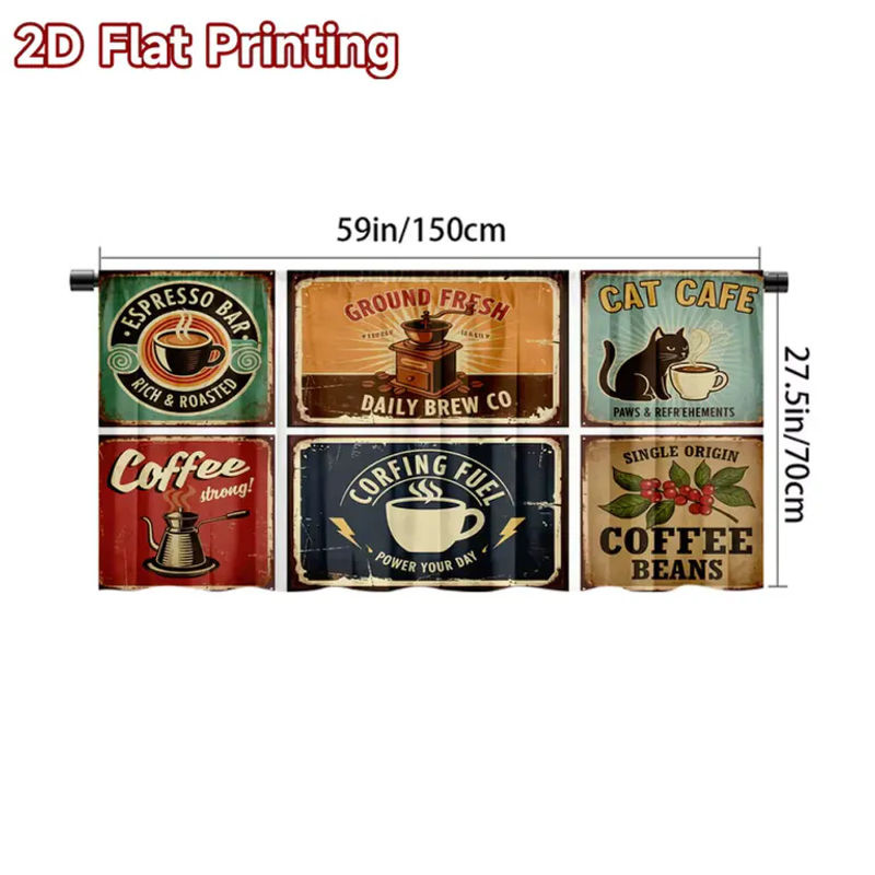 VIKAMA Vintage-Kaffee-Print Schrankvorhang in Multicolour für Küche und Waschküche - Bild 5