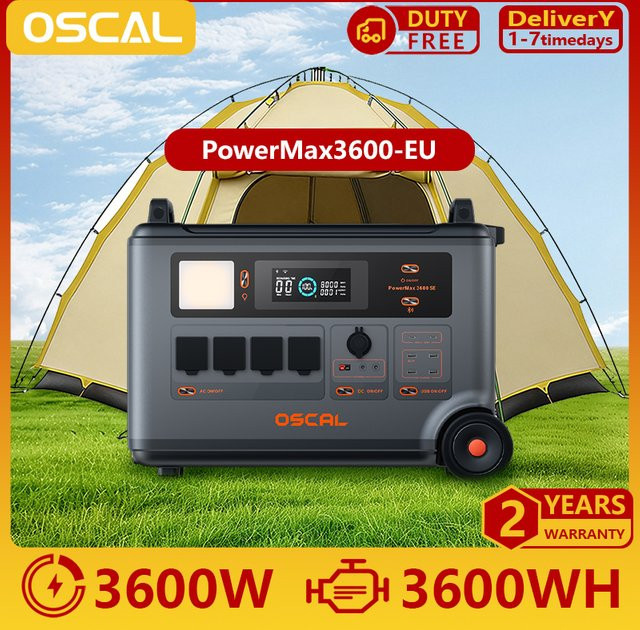 Oscal PowerMax 3600SE Tragbare Powerstation mit 3600Wh LiFePO4-Akku und 3600W Solargenerator für Zuhause, Camping und Outdoor - Bild 1