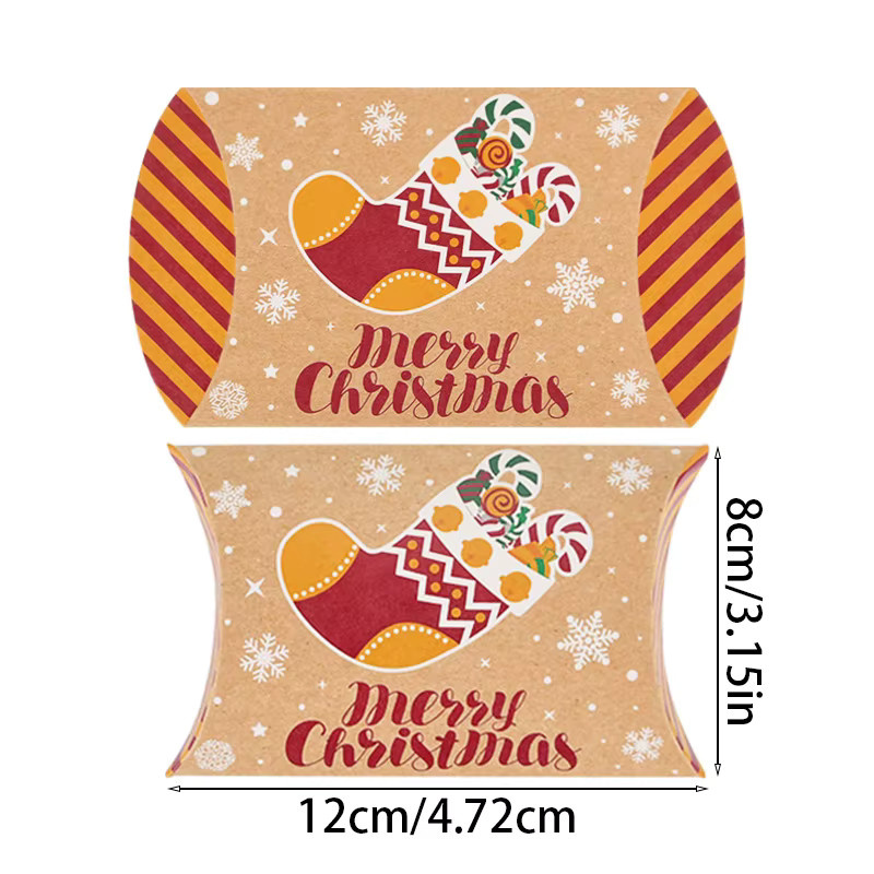 10er Set Weihnachtliche Kissenförmige Süßigkeitenboxen aus Kraftpapier mit Weihnachtsmann und Tannenbaum Motiv in Mehrfarbig für Kinder Geschenke und Dekoration - Bild 6
