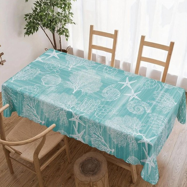 Wasserdichte rechteckige Tischdecke mit Meereslebewesen von JINGYUE Pet in Türkis, B/L: 140 x 180 cm - Bild 1