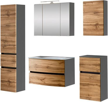 HELD MÖBEL Waschtisch-Set KOPENHAGEN in Braun und Grau, 8-teilig, modern und wandmontiert - Bild 1