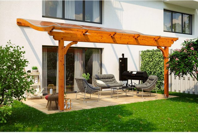 Skan Holz Terrassenüberdachung Verona aus Leimholz in Eiche hell mit Polycarbonat-Dach, B/T/H: 541 x 339 cm - Bild 1