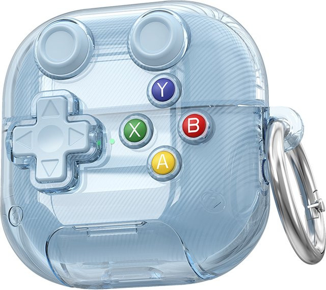 Transparente Huawei FreeClip2 und FreeBuds Pro5 Ohrhörerhülle im Retro-Spielkonsolen-Design mit Halterung und Stressabbau-Knöpfen in Blau - Bild 1