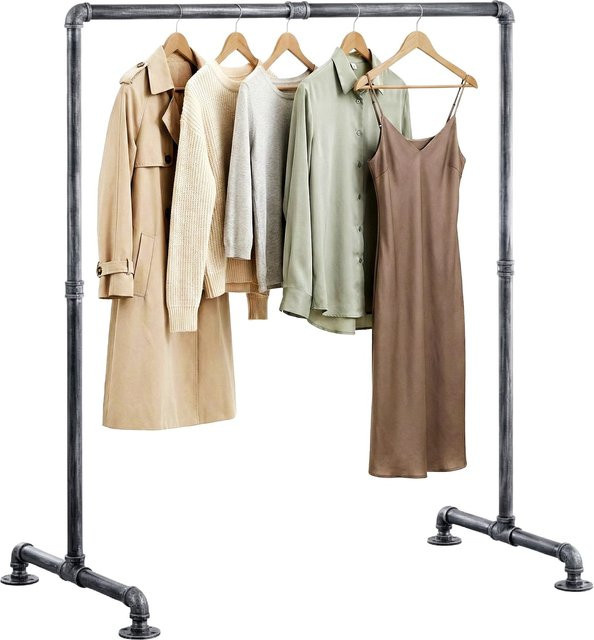 CLP Kleiderständer Jersey aus Metall im Industrial Design, freistehend und breitenverstellbar, Schwarz - Bild 1