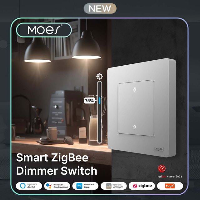 MOES Star Ring Series ZigBee Smart-Dimmerschalter in Weiß zur Lichtsteuerung via Smart Life App, kompatibel mit Alexa und Google Home, 1-3 Gang - Bild 1