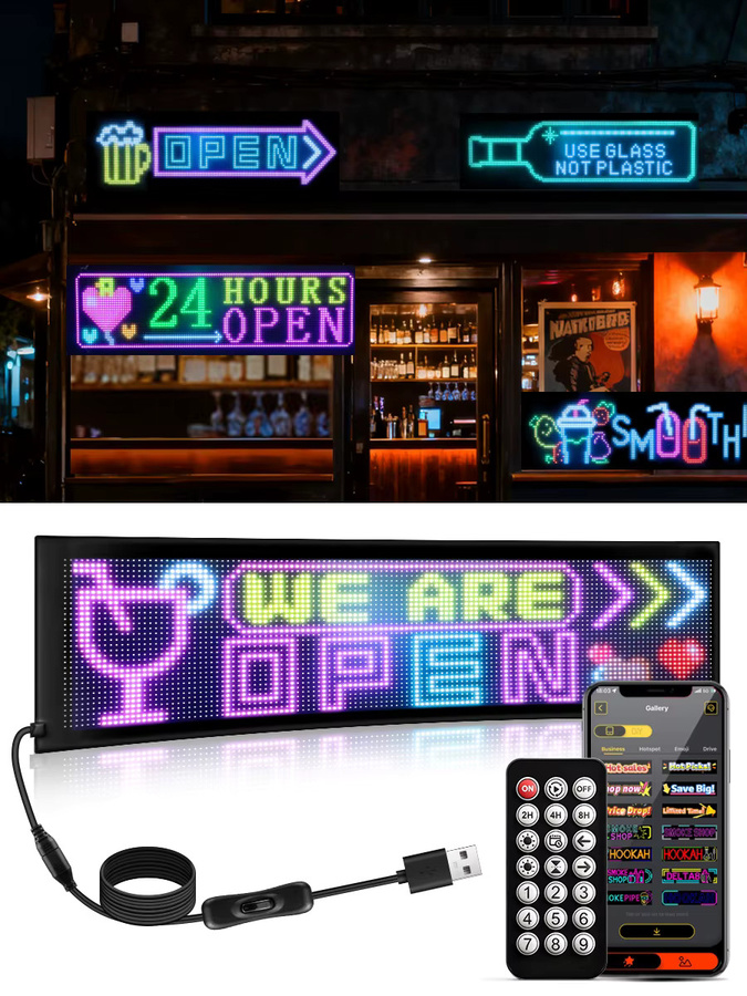 Gyarfas USB LED Matrix Flexibler Pixel-Bildschirm mit Bluetooth App-Steuerung in Schwarz für benutzerdefinierte Text- und GIF-Muster - Bild 5