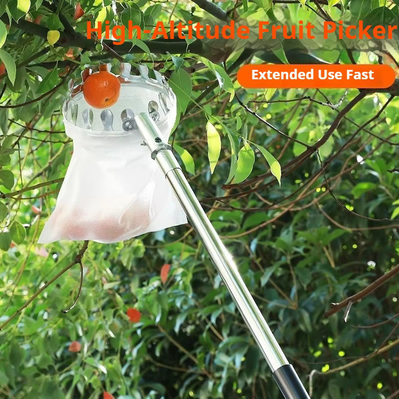 BEILU Obstpflücker mit Teleskopstange aus Metall in Silber für Äpfel, Mangos, Orangen, Birnen und Zitronen - Bild 2
