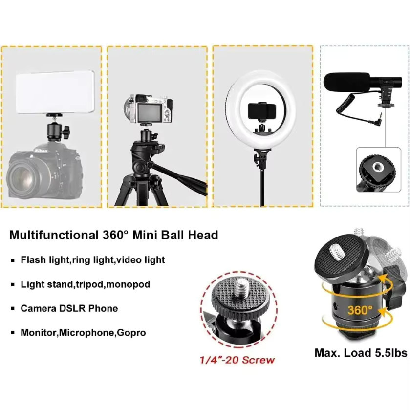 XIKCU Super Clamp mit 360 Grad Mini Kugelkopf und 1/4 Zoll Schnellspanner Klemmhalterung in Schwarz für DSLR Kamera und GoPro - Bild 2