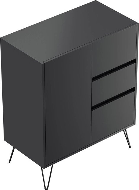 Posseik Sideboard Industrial in Grafit mit 3 Schubladen und 1 Tür sowie Soft-Close-Funktion, Breite: 80 cm - Bild 1