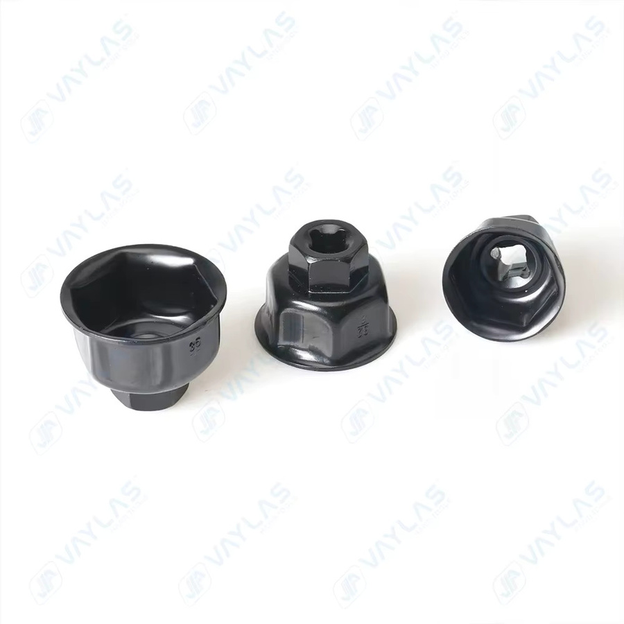 Veconor Ölfilterschlüssel mit 6 Flöten und 3/8 Zoll Anschluss, Set mit 27 mm, 32 mm und 36 mm in Silber und Schwarz - Bild 1