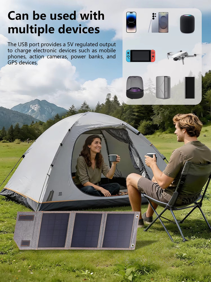 ELEGEEK Tragbares Solarpanel 15W Faltbares Solarladegerät mit USB-Ausgang in Silber/Grau für Camping und Outdoor - Bild 4