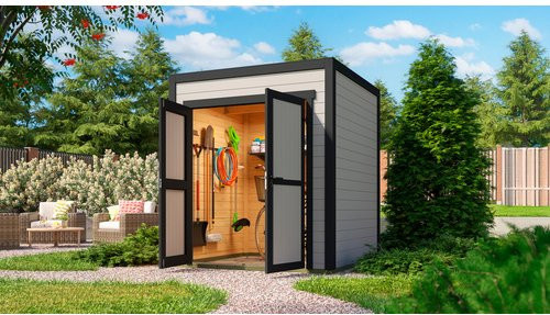 Weka Gartenhaus Batu 1 Flachdach aus nordischer Fichte in Light Grey, B/T: 200 x 200 cm - Bild 3