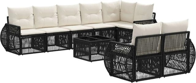 vidaXL 9-tlg. Gartensofa-Set aus Poly-Rattan in Schwarz und Cremeweiß mit Polsterung und Tisch - Bild 1
