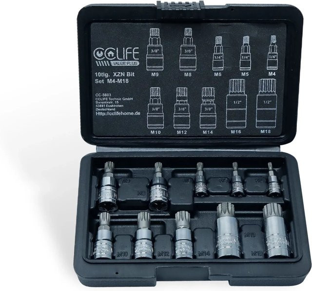 CCLIFE 10-teiliges Vielzahn Bit Set aus S2 Legierungsstahl, M4 - M18, Farbe Silber - Bild 1