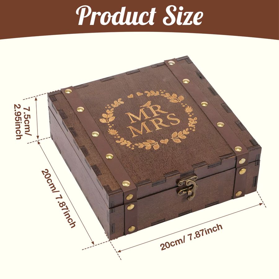 Willstar Hochzeits-Andenkenbox aus Holz in Braun mit Deckel und Schloss im Vintage-Design für Paare - Bild 5