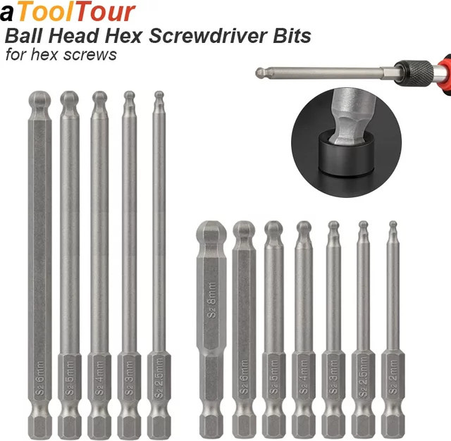Atooltour Kugelkopf-Sechskant-Schraubendreher-Bit-Set in Silber, magnetisches Inbusschlüssel-Set mit metrischen Bohrspitzen-Adaptern und Präzisions-Schlägerwerkzeug - Bild 1