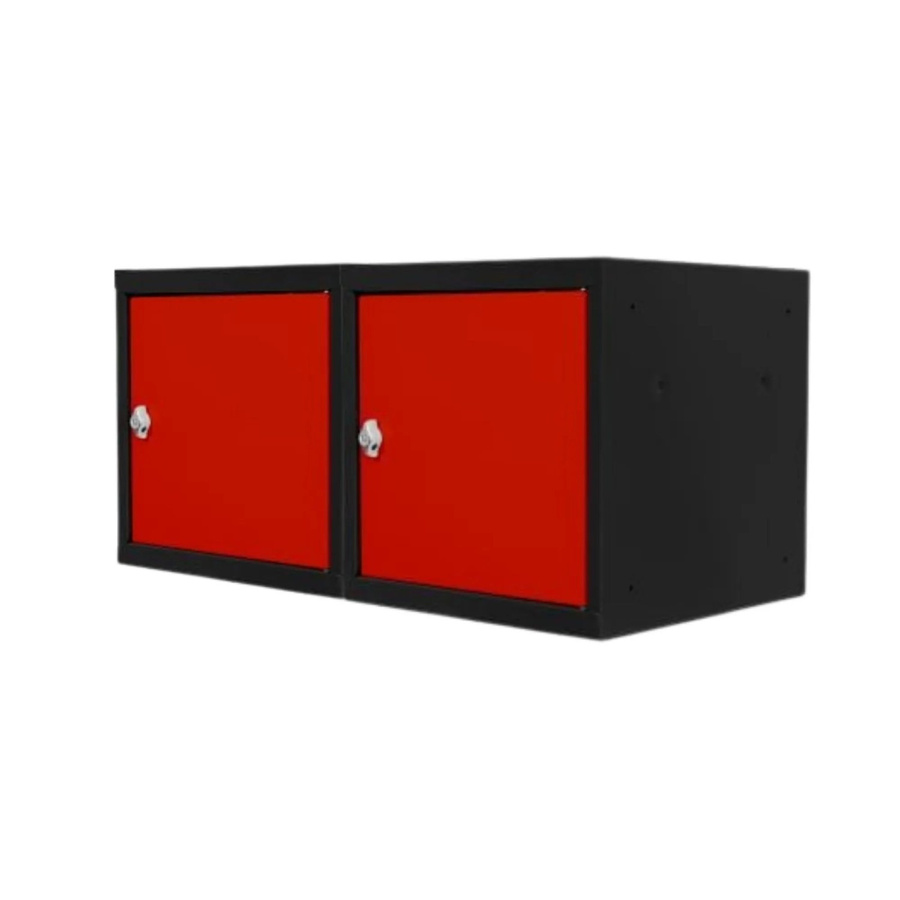 PROREGAL Blocky Schließfachwürfel Set aus 2 Stück mit Drehriegelschloss für Vorhängeschlösser, Farbe: Anthrazit/Verkehrsrot, B/T/H: 40 x 40 x 40 cm - Bild 2