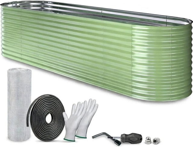 TTL GARDEN Metall Hochbeet NATURE XL Ovales Garten Hochbeet aus verzinktem Stahl in Salbei Grün B/T/H: 320 x 80 x 80 cm - Bild 1