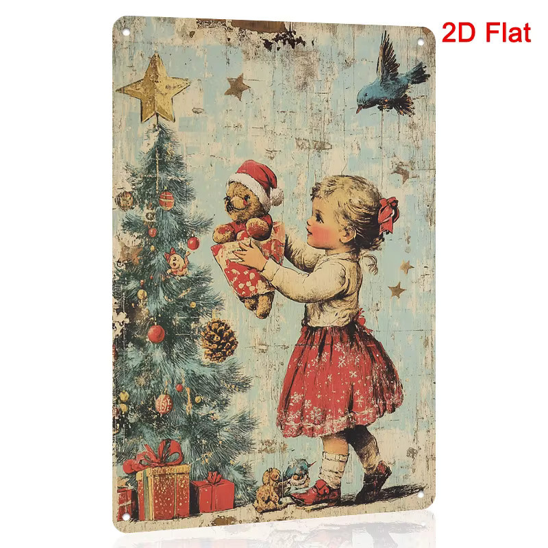 HELLOYOUNG Vintage Metall Weihnachtsbaum Wandschild mit Schneeflocken und floralem Design, Mehrfarbig, Breite: 30,0 cm, Höhe: 20,0 cm - Bild 4