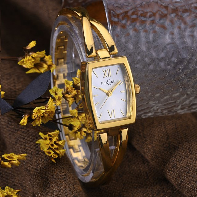 YaLaLuSi Armbanduhr Quarz, Edelstahl, Gold, Grün, Rechteckig, Damen - Bild 1