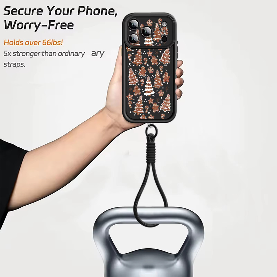 Stoßfeste YISHANGOU Handyhülle mit Weihnachtsbaummuster und Lanyard für iPhone 17 Pro Max, 16, 15, 14, 13, 12, 11 in Braun und Multicolour - Bild 3